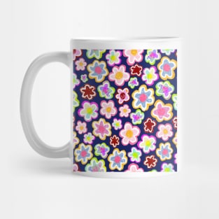 Colorful Flowers on Blue Mug